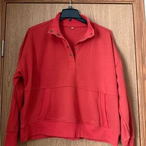 Red / Burnt Orange Quarter Button Snap Pullover Sweatshirt